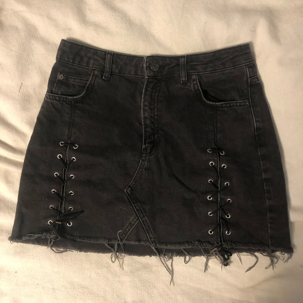 Lace Up Denim Skirt